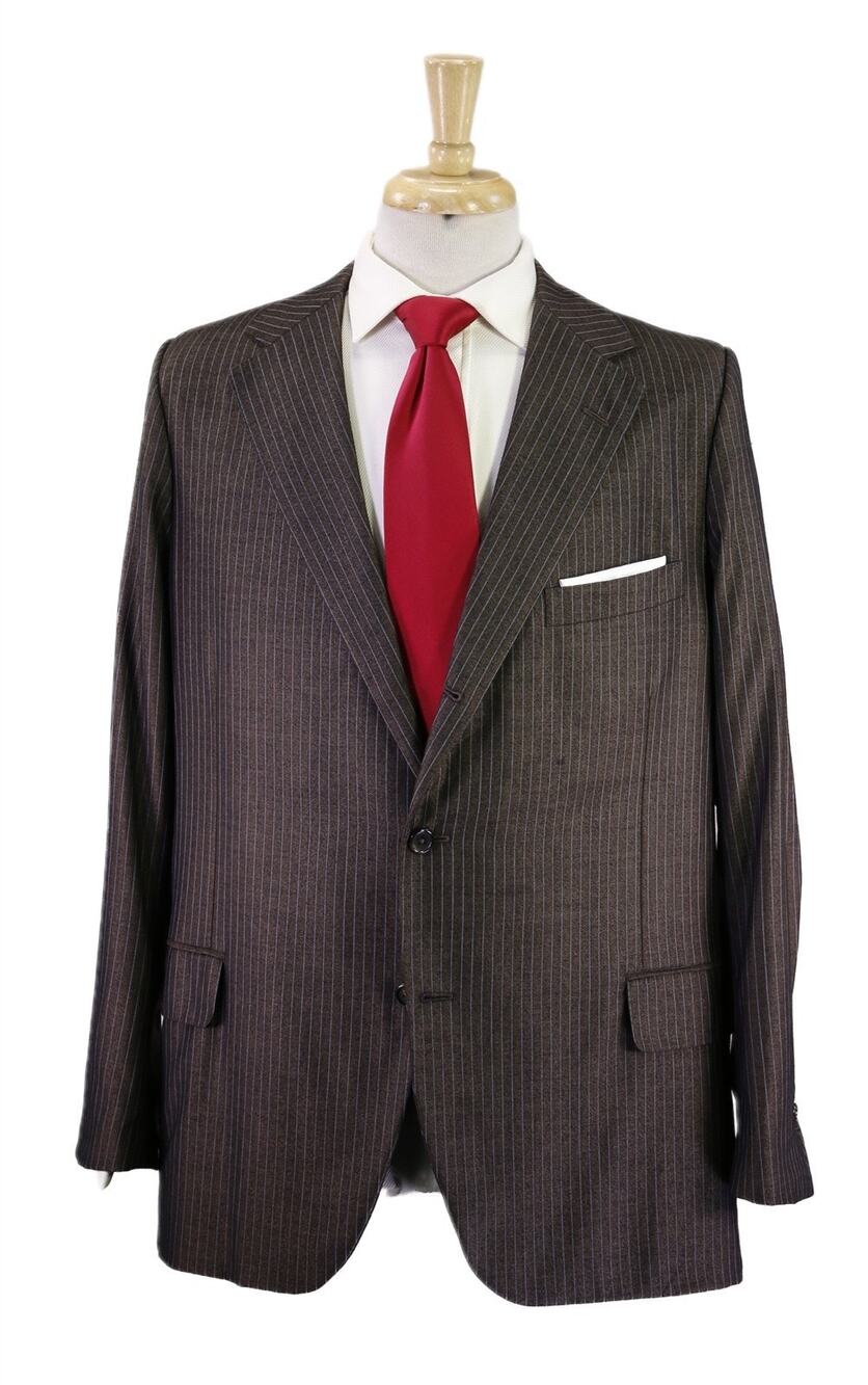 Oxxford Golden Brown Sky Blue Pinstripe Wool Cashmere Silk 2-Btn Suit 42R